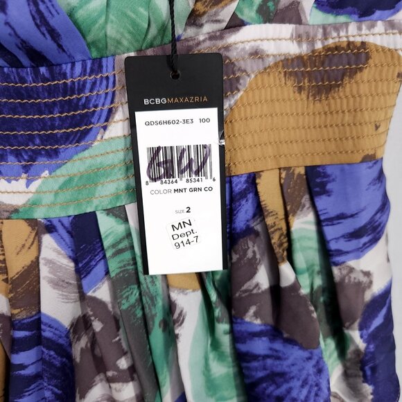 BCBG Maxazria 100% Silk Dress Size2 Short Drape Pleated Floral Elegant - Picture 12 of 13